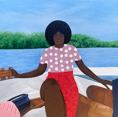 Momento en el mar - Siglo XXI, Contemporáneo, Paisaje, Mujer, Arte Moderno