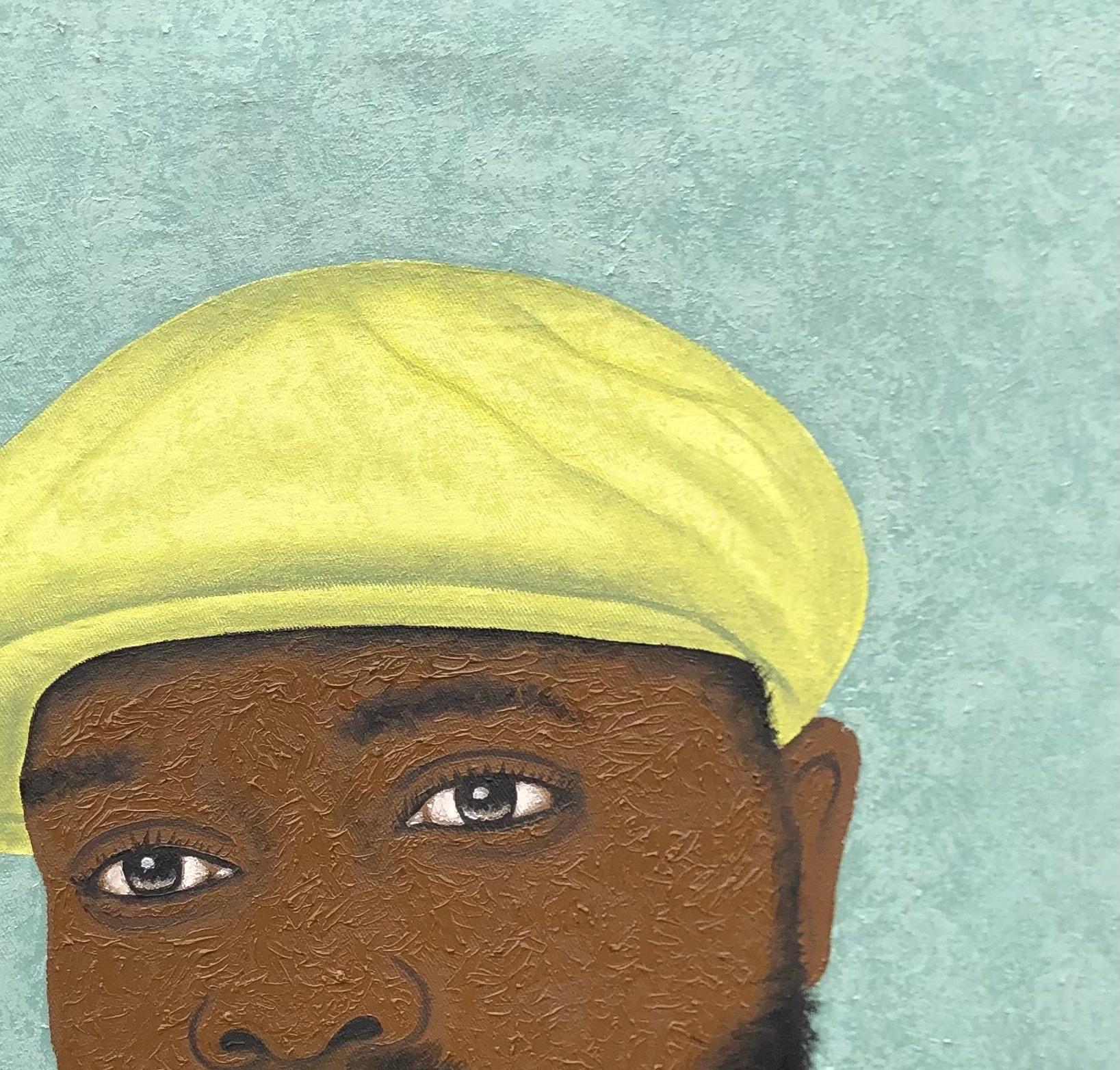 My Favorite Head Gear - 21. Jahrhundert, Expressionismus, figuratives Porträt, Männer (Zeitgenössisch), Painting, von Joshua Salami