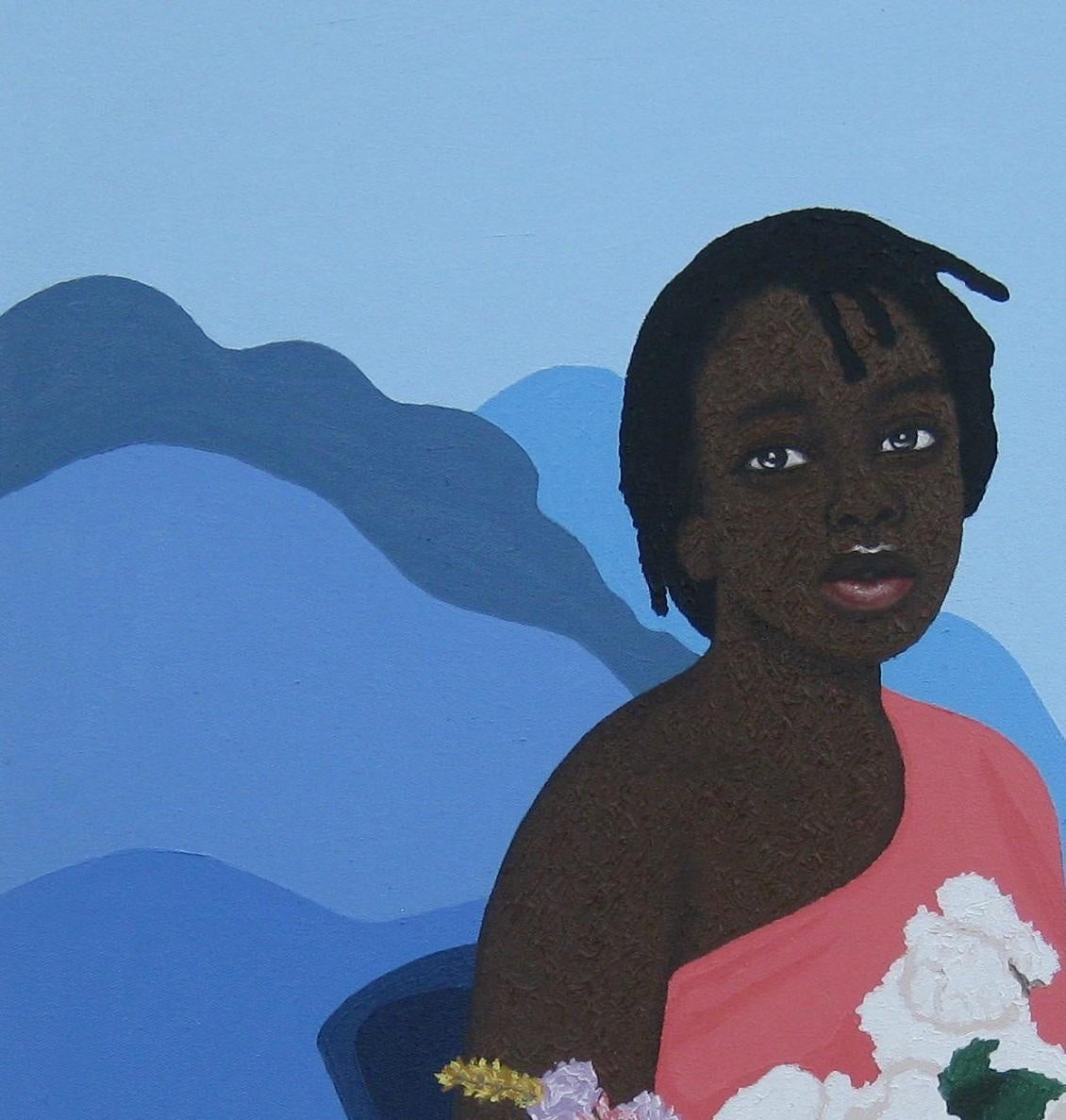 Sitting Pretty - Ritratto figurativo del XXI secolo, Donna, Fiori - Painting di Joshua Salami