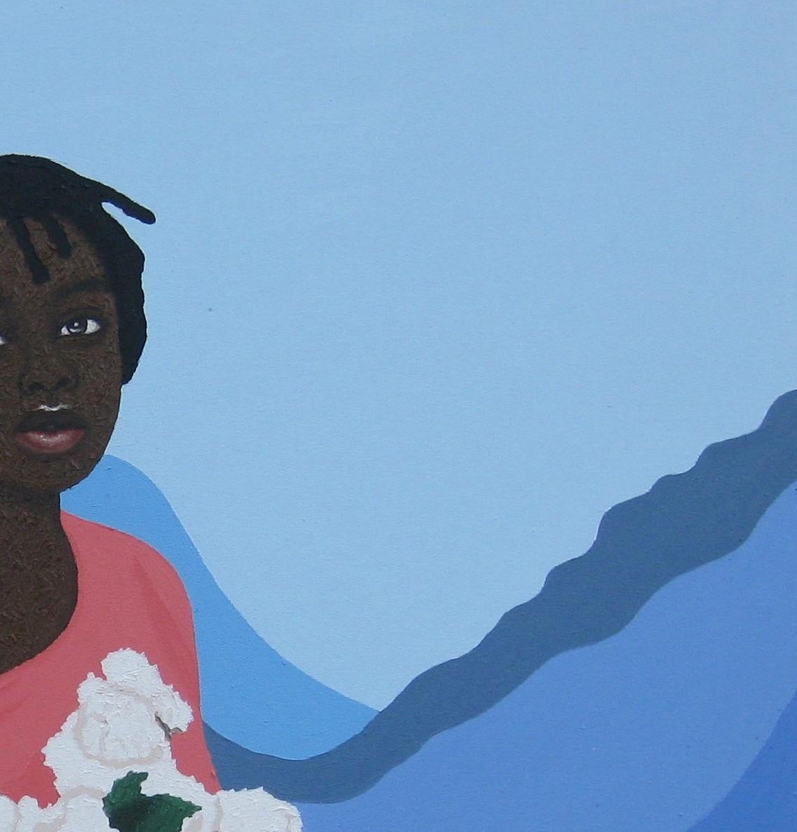 Sitting Pretty - Ritratto figurativo del XXI secolo, Donna, Fiori - Painting Espressionista di Joshua Salami