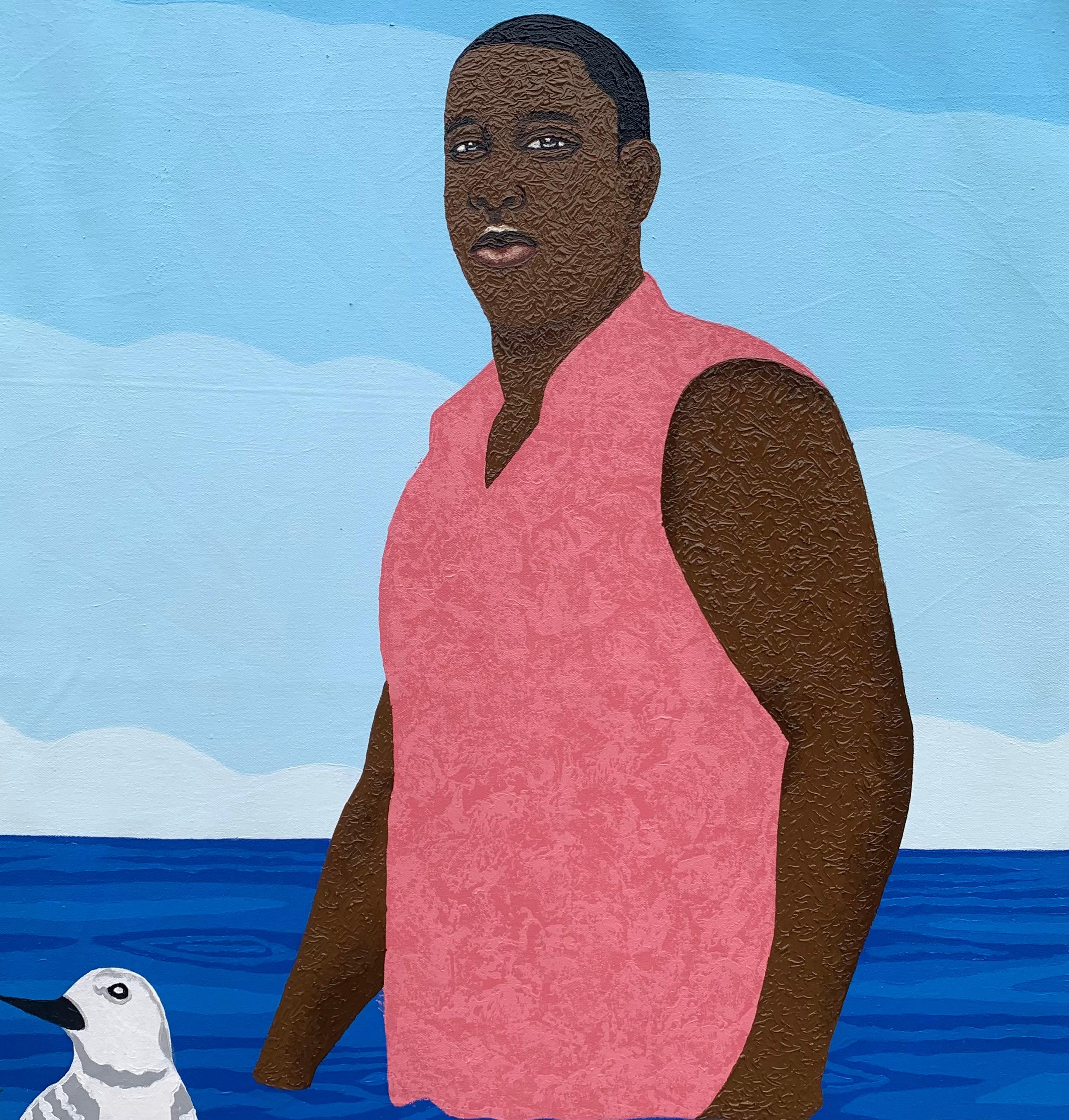 Manchmal am Strand – 21. Jahrhundert, Expressionismus, figurative Landschaft, Männer im Angebot 1