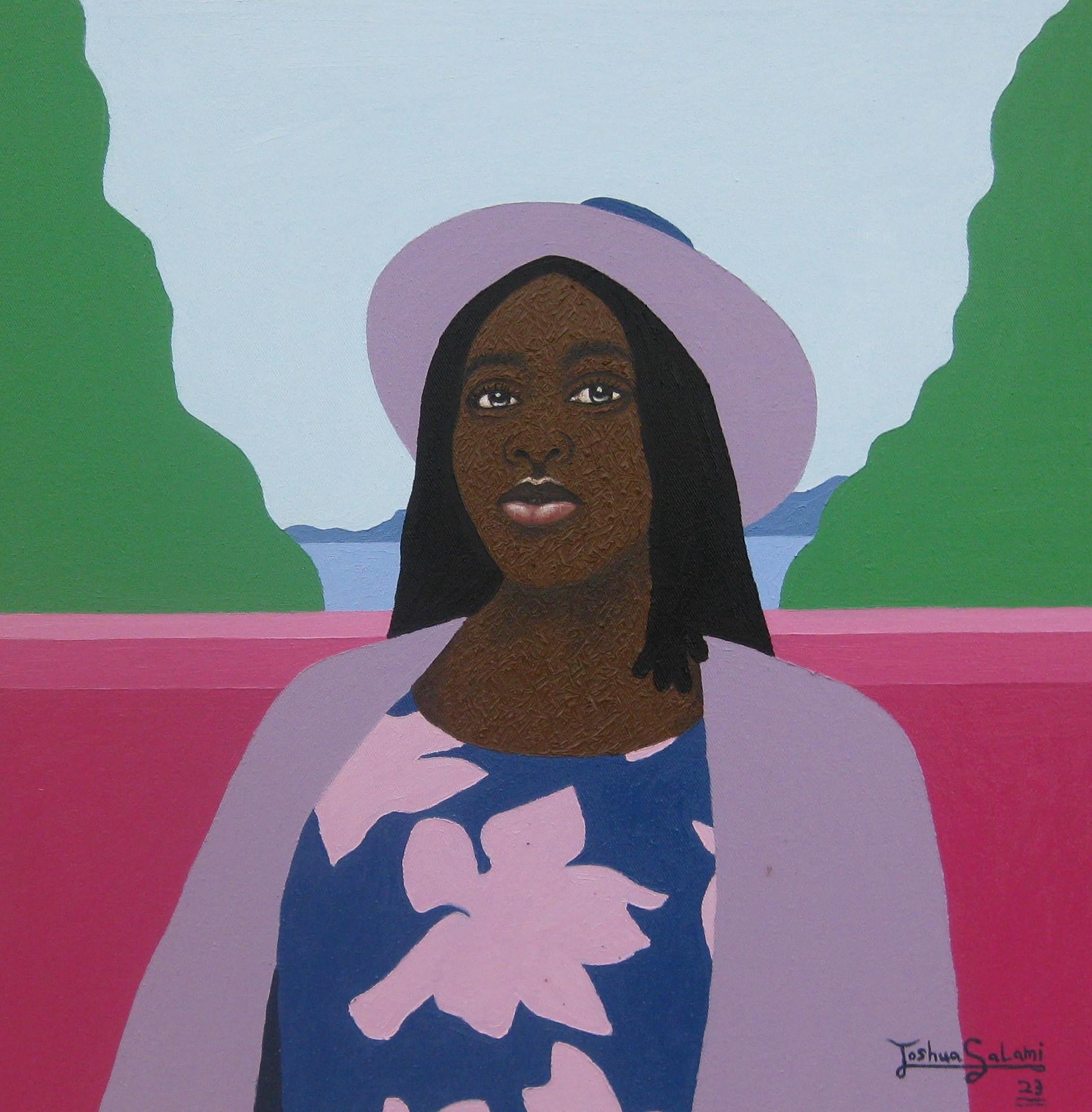Une beauté stupéfiante  Huile/ Toile  Artistics nigérians 2023  Portrait Réalisme Africain en vente 2