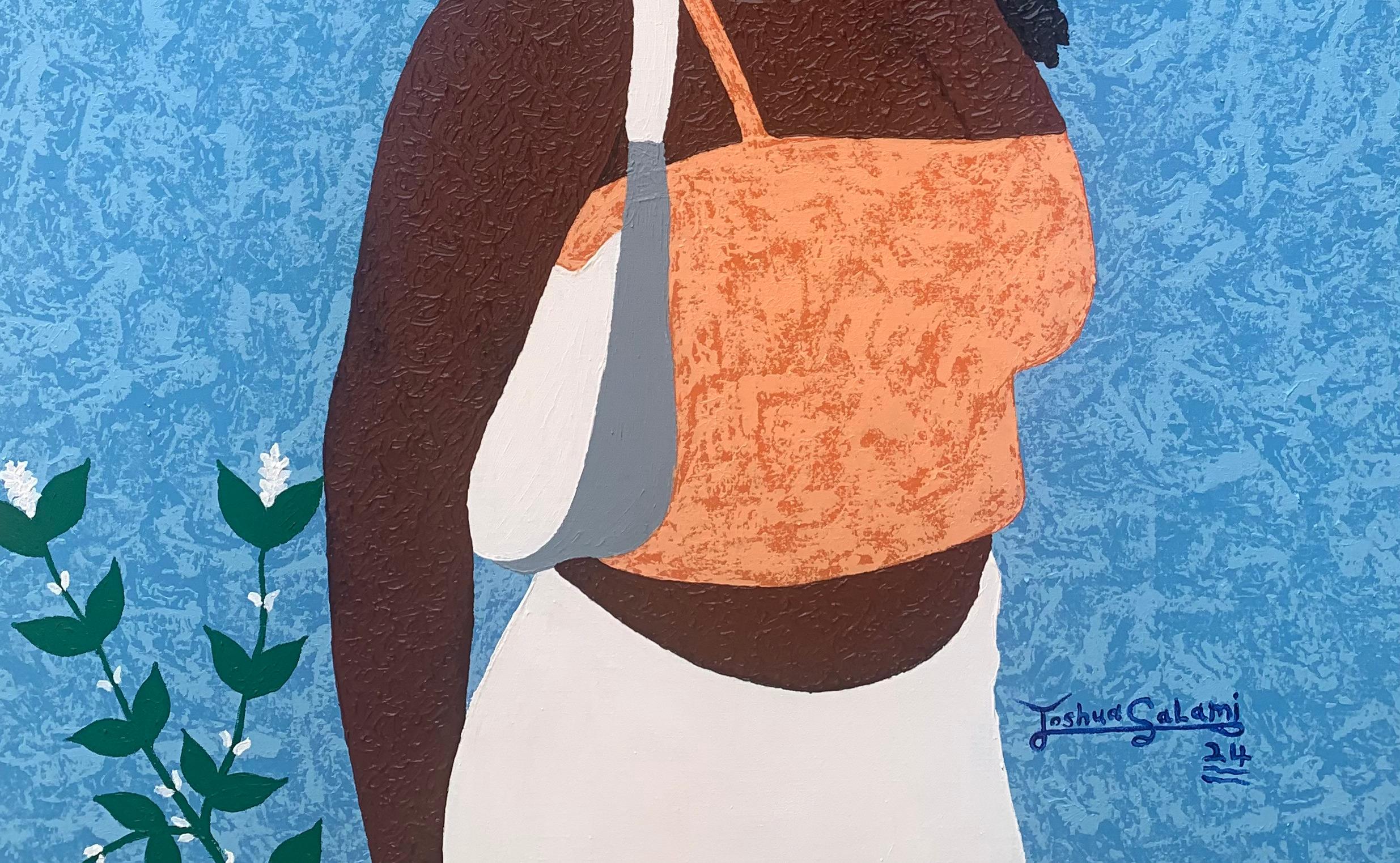 There She Goes With Her Beauty - 21st Century Contemporary, Figurative, Modern - Blue Portrait Painting by Joshua Salami