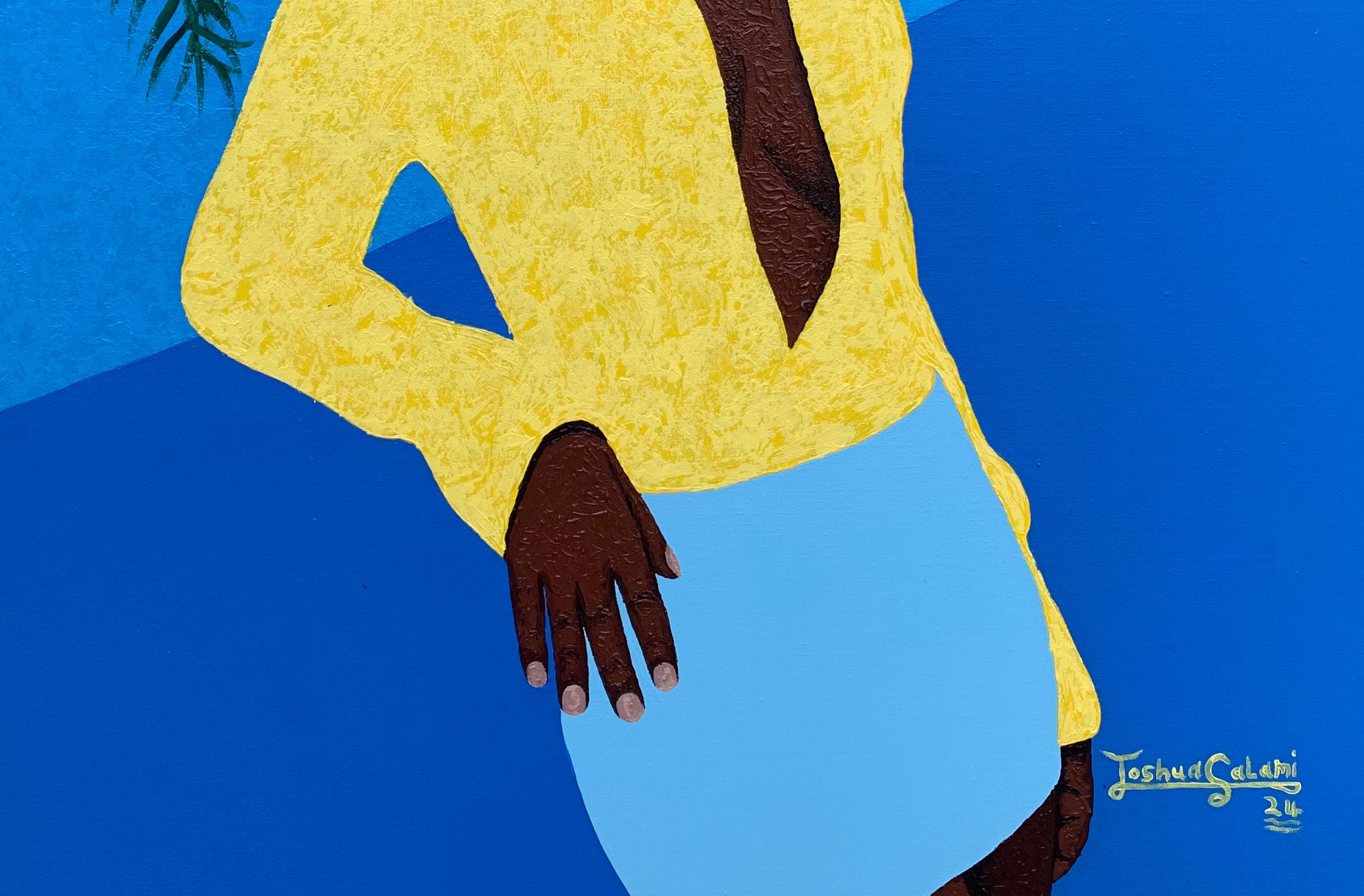 When I Choose To Be Myself 1 - 21st Century, Contemporary, Figurative, Nature - Blue Figurative Painting by Joshua Salami