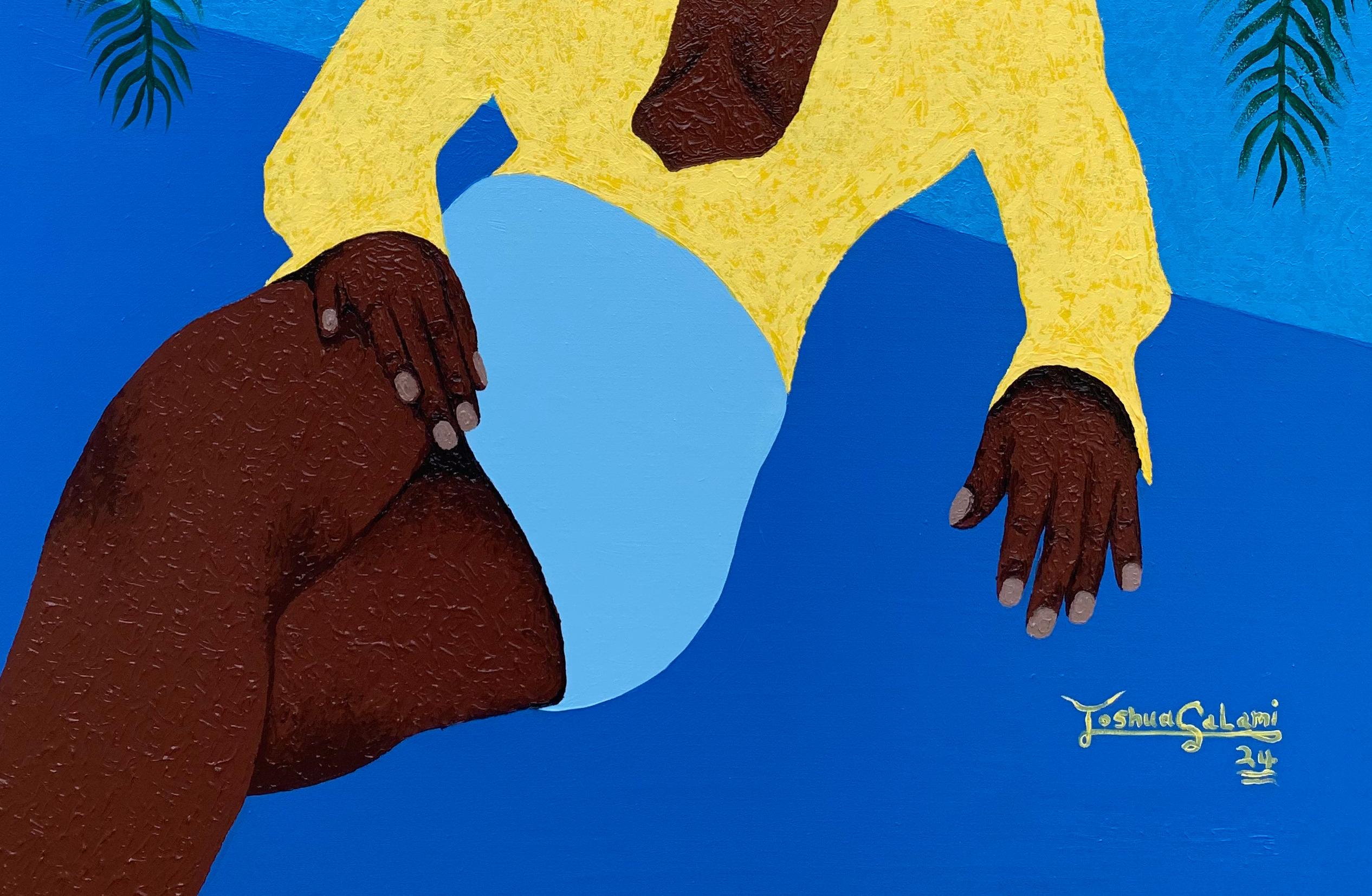 When I Choose To Be Myself 2 - 21st Century, Contemporary, Figurative, Nature - Blue Portrait Painting by Joshua Salami