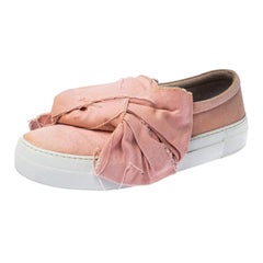 Joshua Sanders Light Pink Canvas Bow Slip On Sneakers Size 40