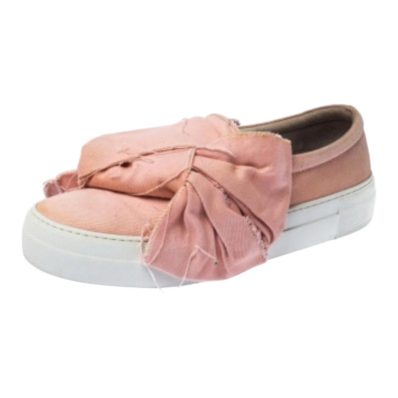 Joshua Sanders Light Pink Canvas Bow Slip On Sneakers Size 40