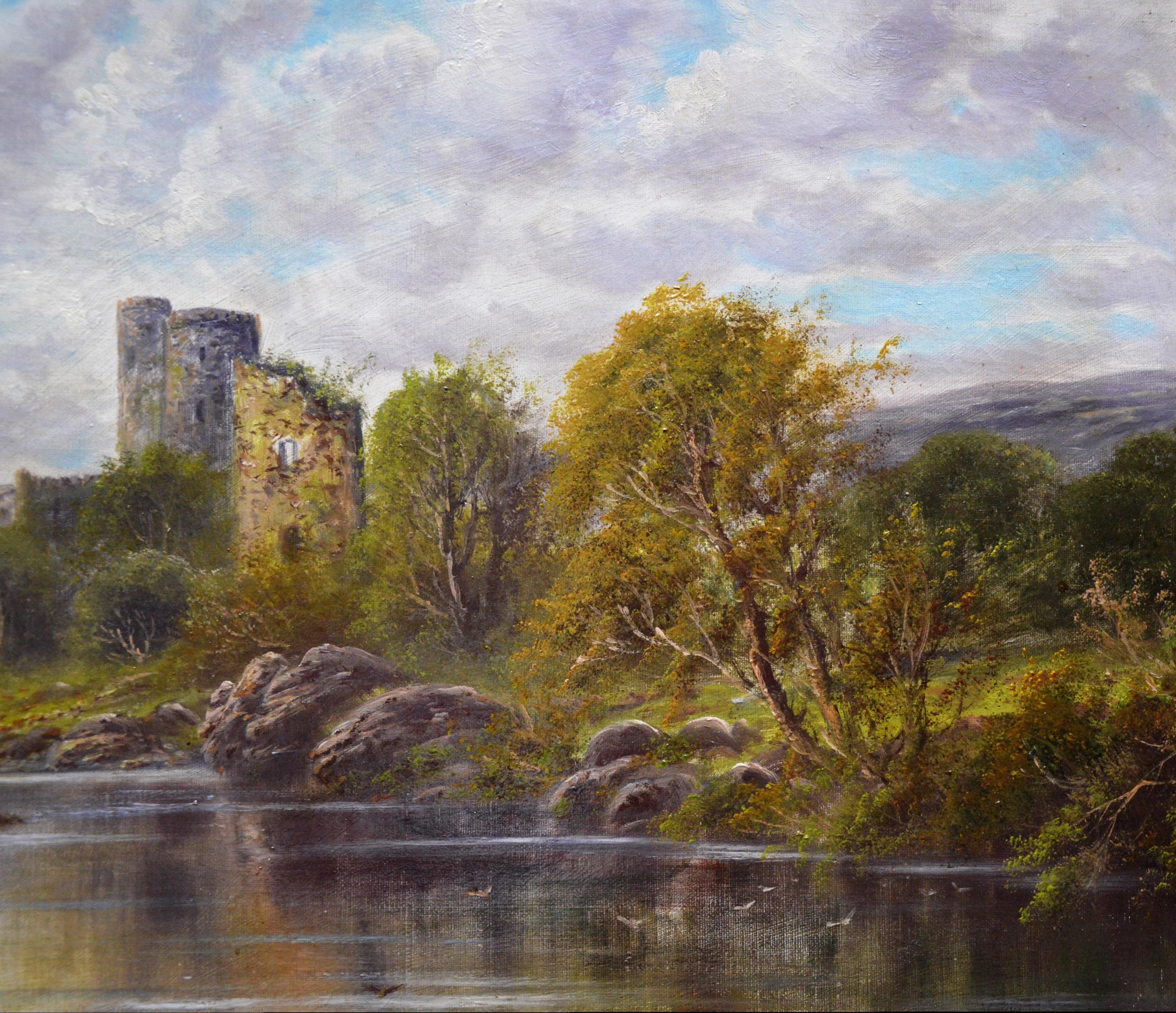A large 19th century oil on canvas depicting ‘Glengarry Castle’ on Loch Oich in the Highlands of Scotland by the listed Victorian landscape artist Josiah Clinton Jones RCA (1848-1936). The painting is signed and hangs in a fine quality newly