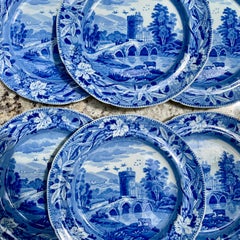 Josiah Spode "Puente de Lucano" Platos azules Circa 1820 Set/6