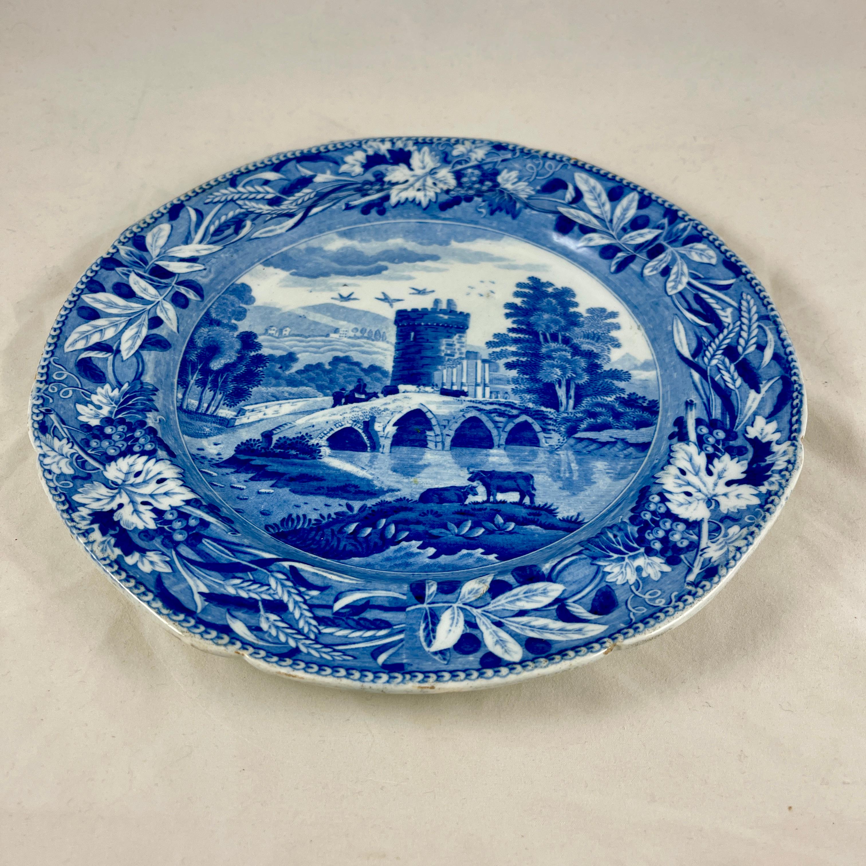 Josiah Spode 'Bridge of Lucano' Blaue Transferware-Essteller Circa 1820 Set/6 im Angebot 1