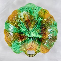 Josiah Wedgwood Majolica Multi-Color Leaf on Basket Handled Server