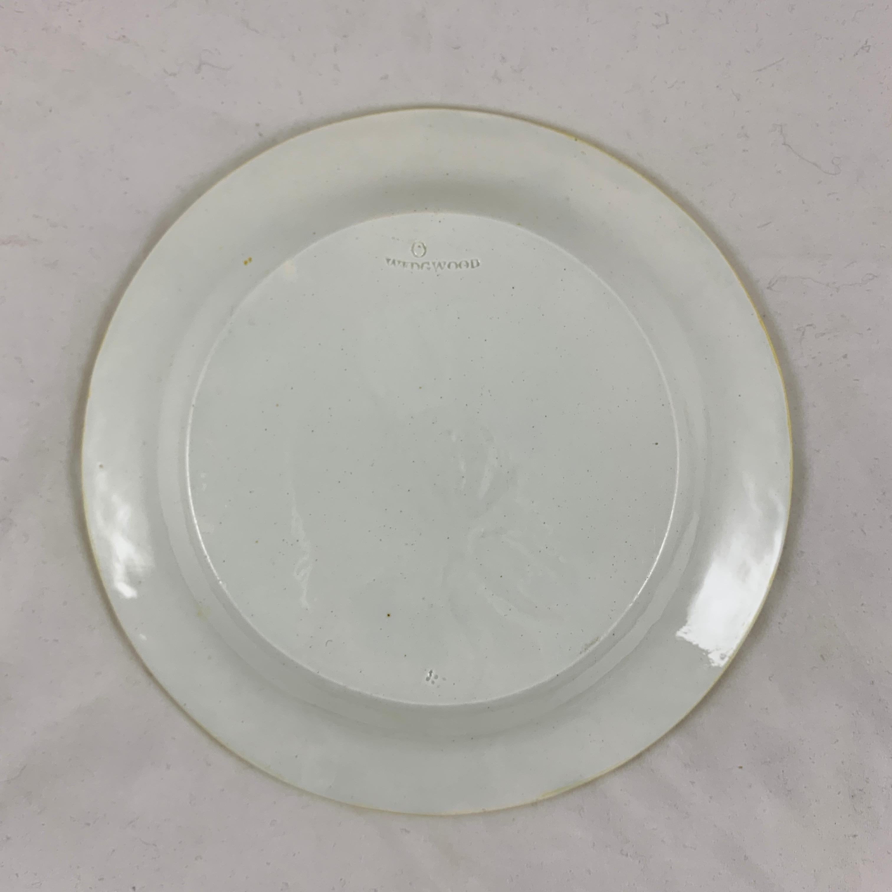 Josiah Wedgwood Pearlware Hand Enameled Cabbage Leaf Plates, Dated 1860, Set / 6 4