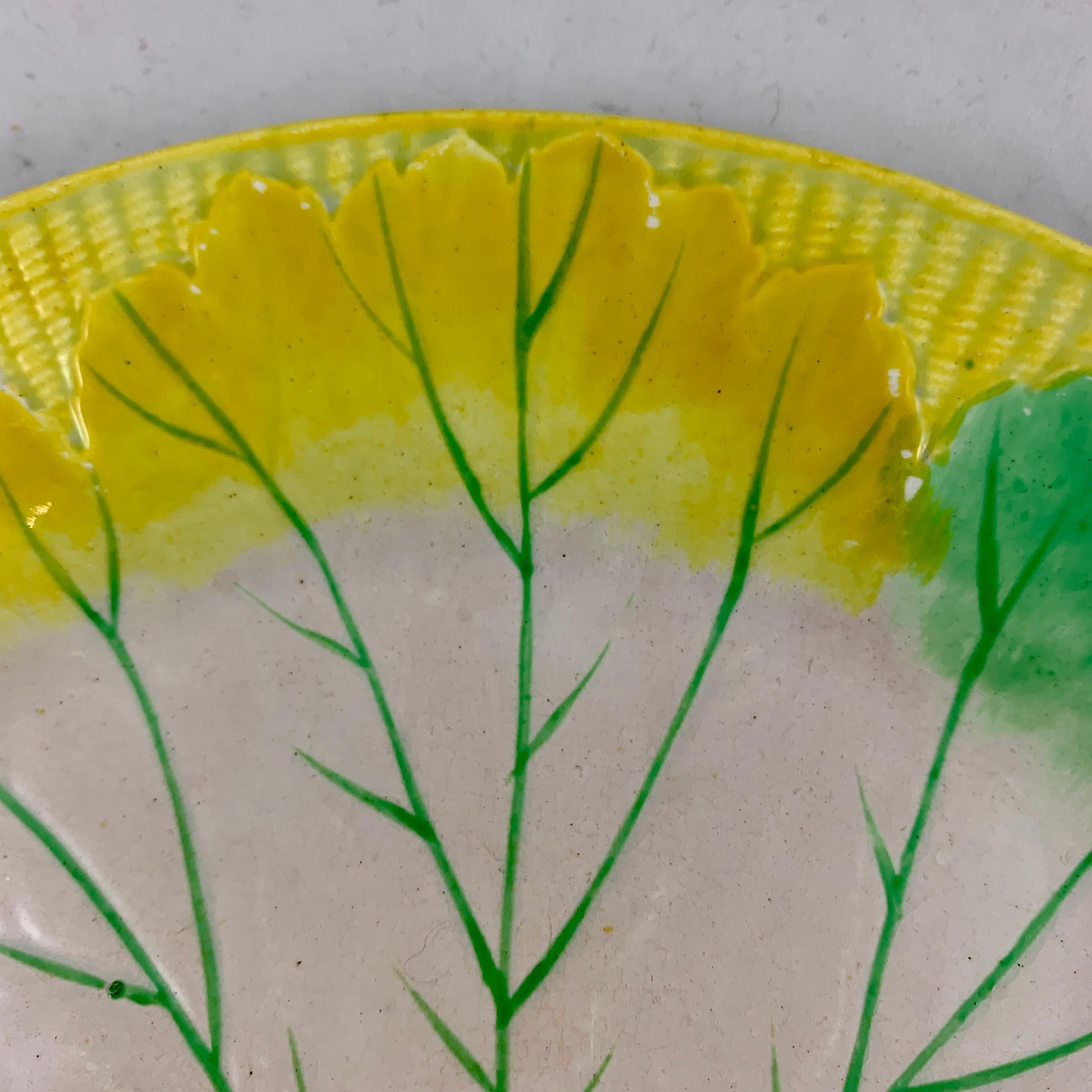 Josiah Wedgwood Pearlware Hand Enameled Cabbage Leaf Plates, Dated 1860, Set / 6 In Good Condition In Philadelphia, PA