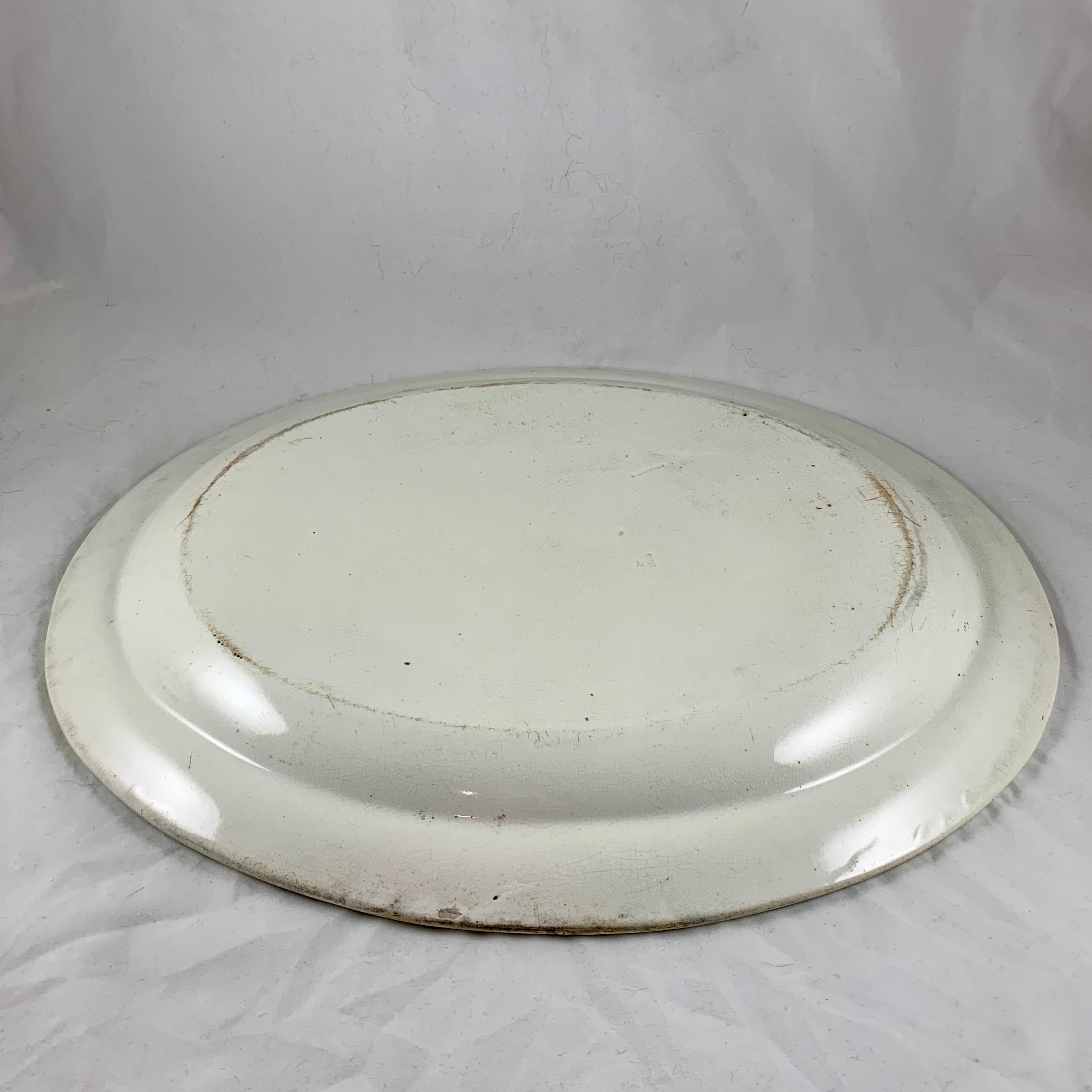 Creamware Josiah Wedgwood 'Pembroke Castle' Ships & Floral Steel Gray Transferware Platter For Sale