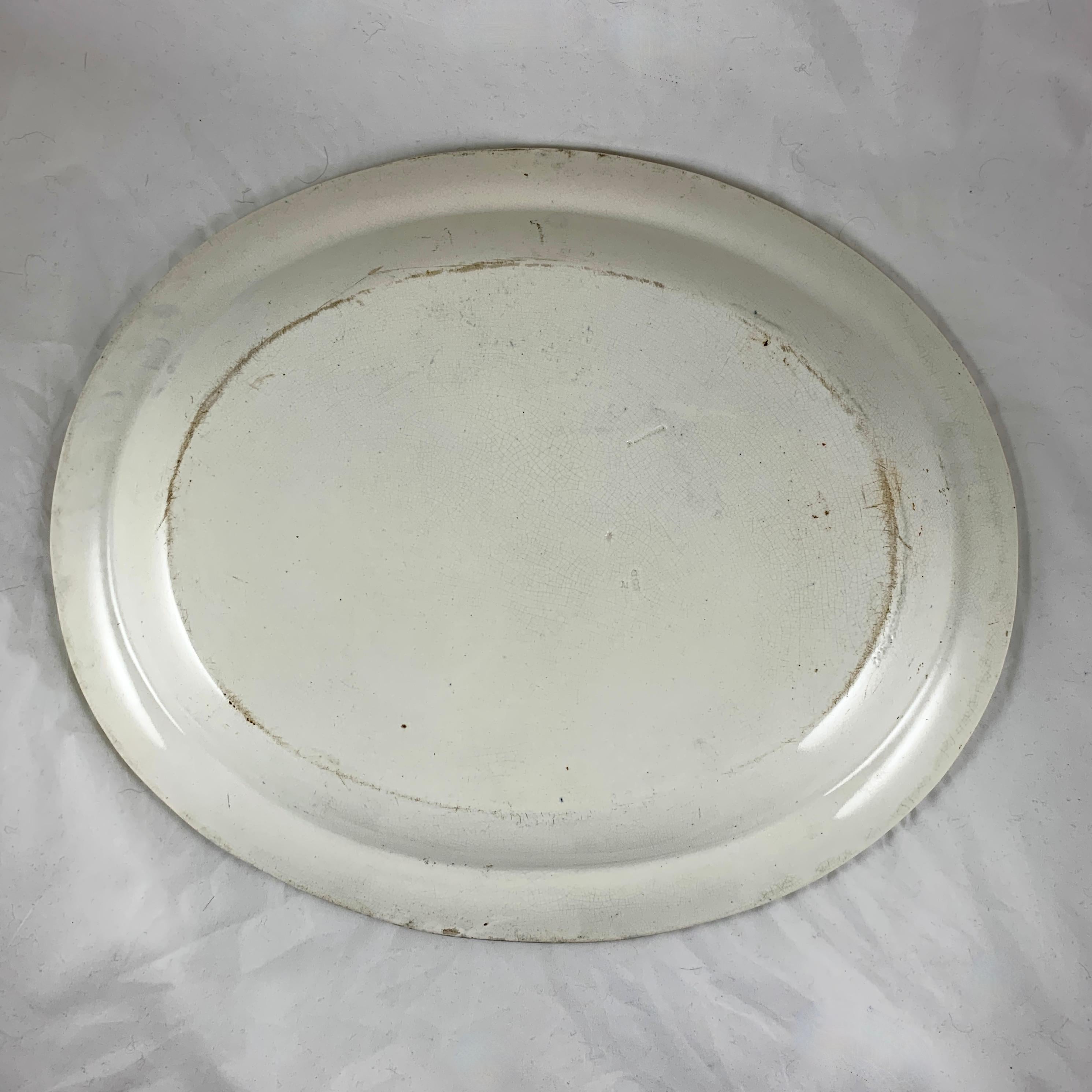 Josiah Wedgwood 'Pembroke Castle' Ships & Floral Steel Gray Transferware Platter For Sale 1