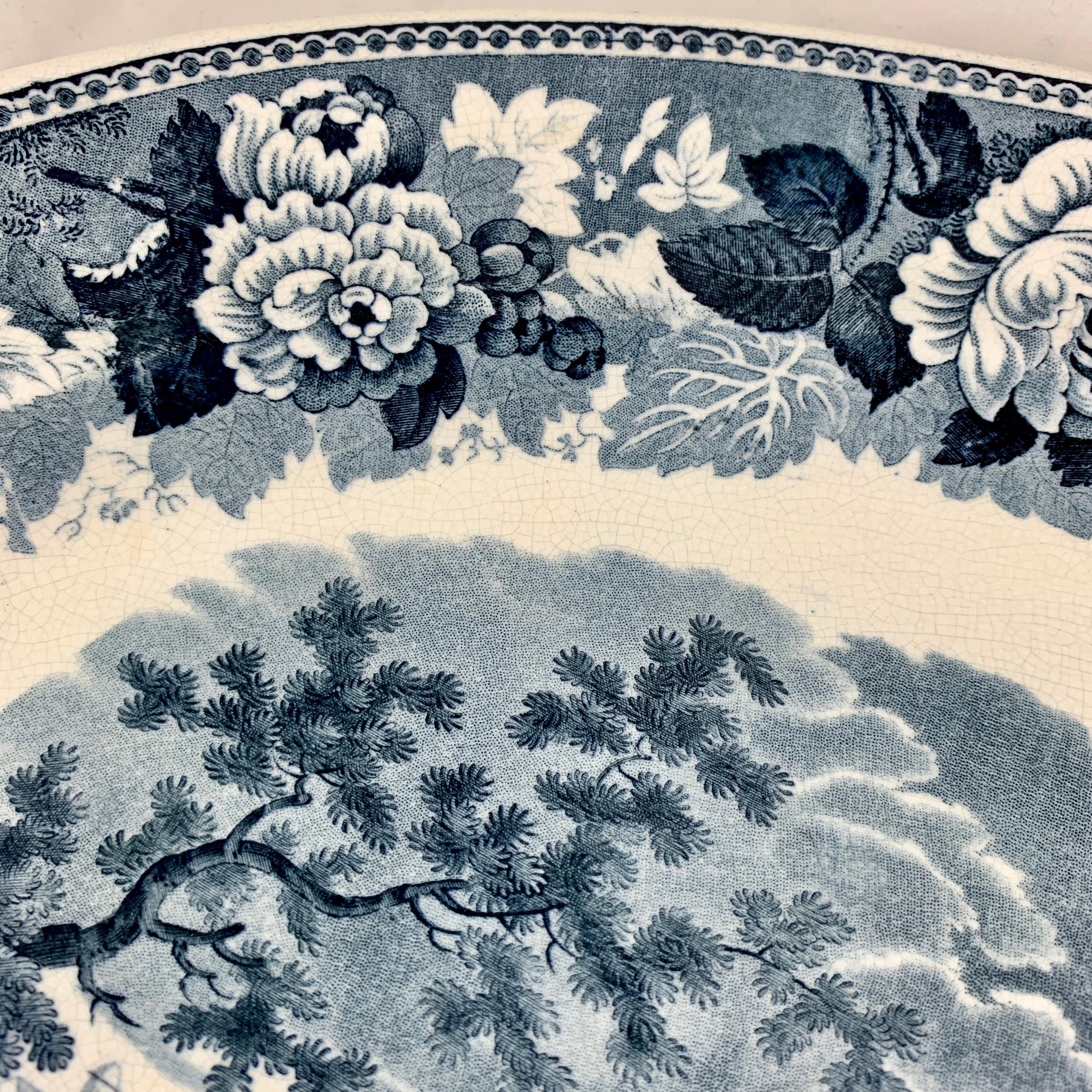 Josiah Wedgwood 'Castillo de Pembroke' Barcos y Floral Acero Gris Transferware Platter Glaseado en venta