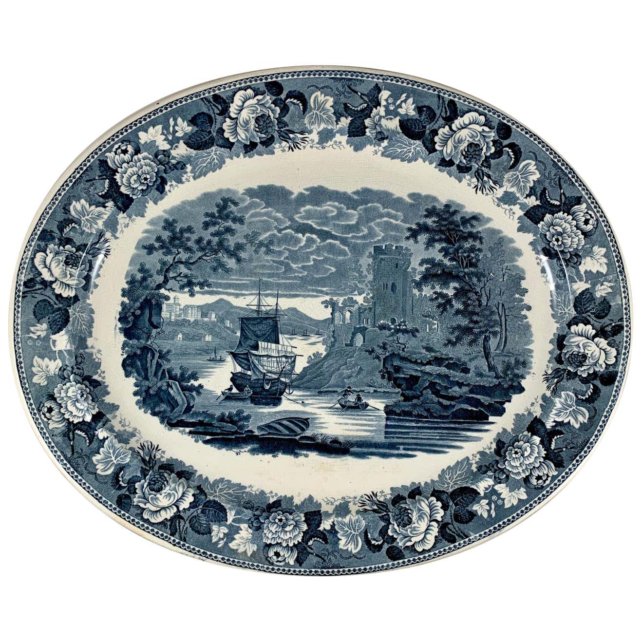 Josiah Wedgwood 'Pembroke Castle' Ships and Floral Steel Gray ...