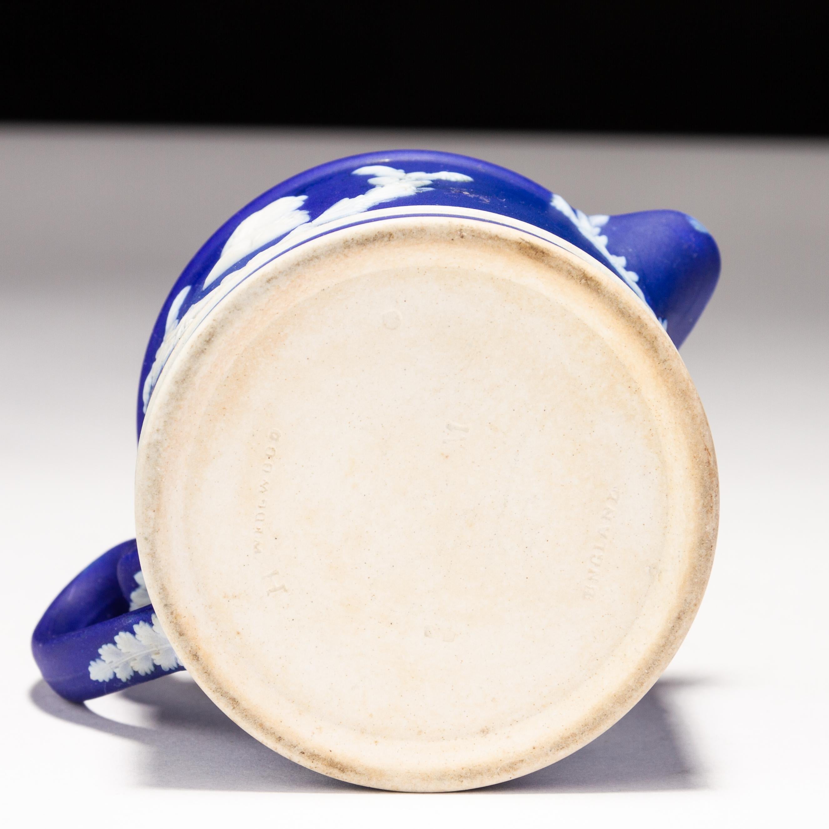 20th Century Josiah Wedgwood Portland Blue Jasperware Cameo Portrait Cream Pitcher Cream Jug  For Sale