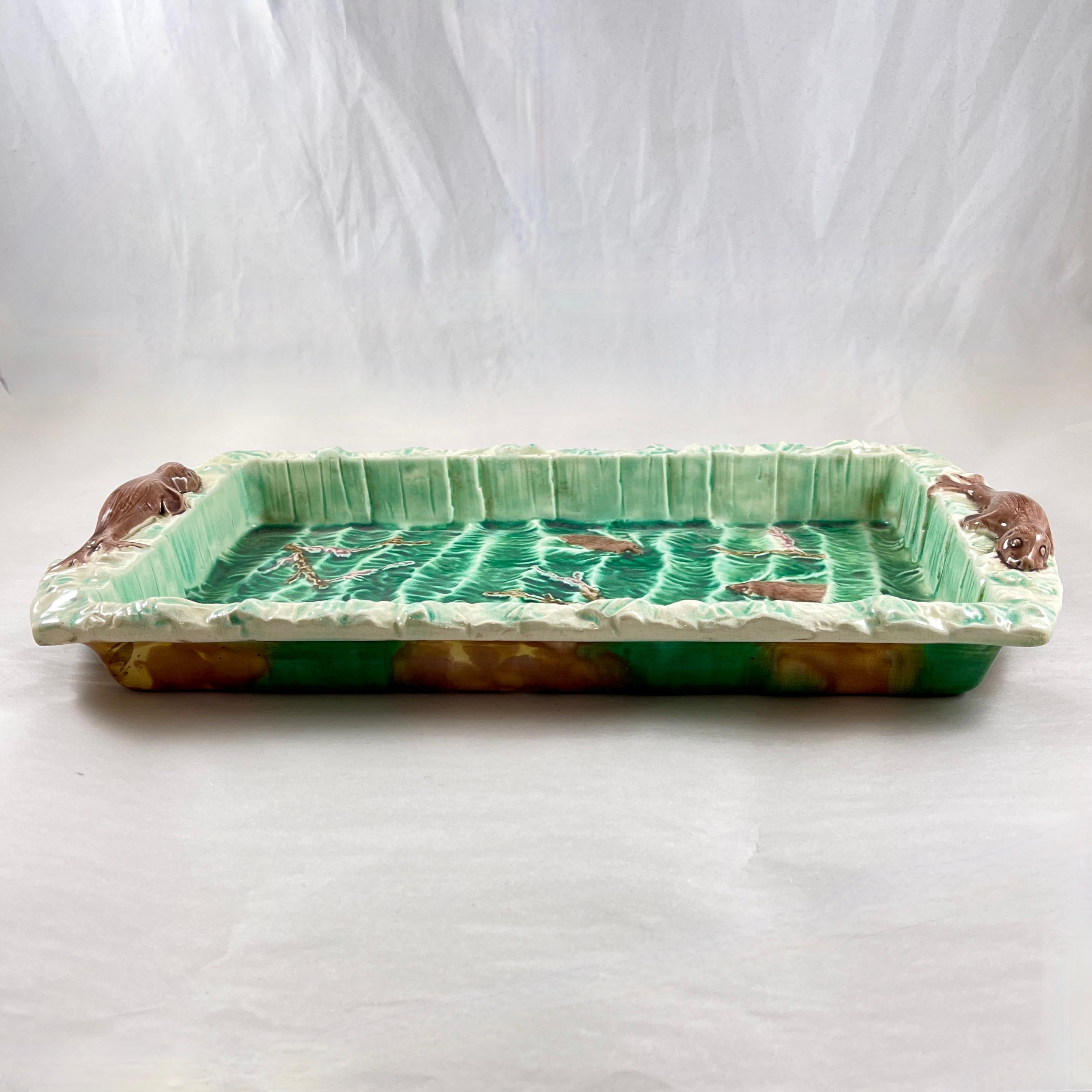 Glazed Josiah Wedgwood & Sons Majolica Seal Handled Ice-Cream Tray For Sale