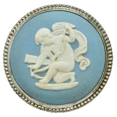 Retro Josiah Wedgwood Sterling Silver and Blue Jasperware Brooch dated 1973