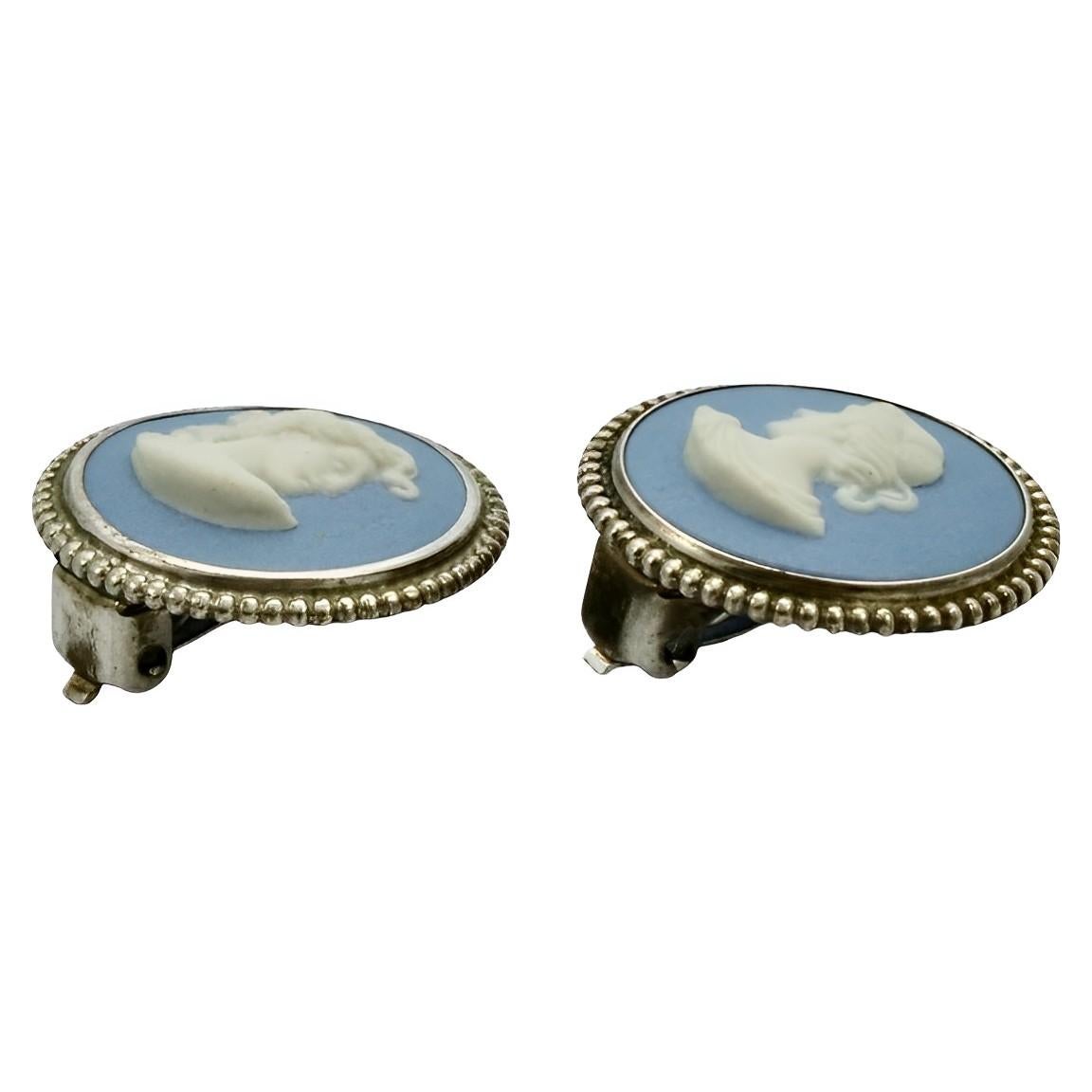 Josiah Wedgwood Sterling Silver and Blue Jasperware Earrings dated 1969 7