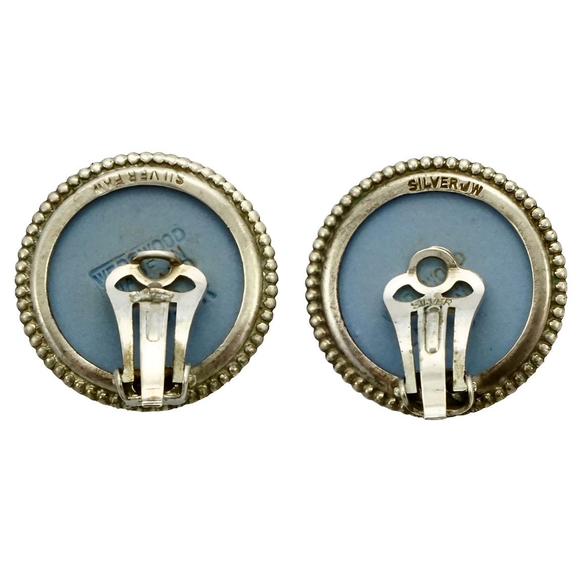 Women's or Men's Josiah Wedgwood Sterling Silver and Blue Jasperware Earrings dated 1969