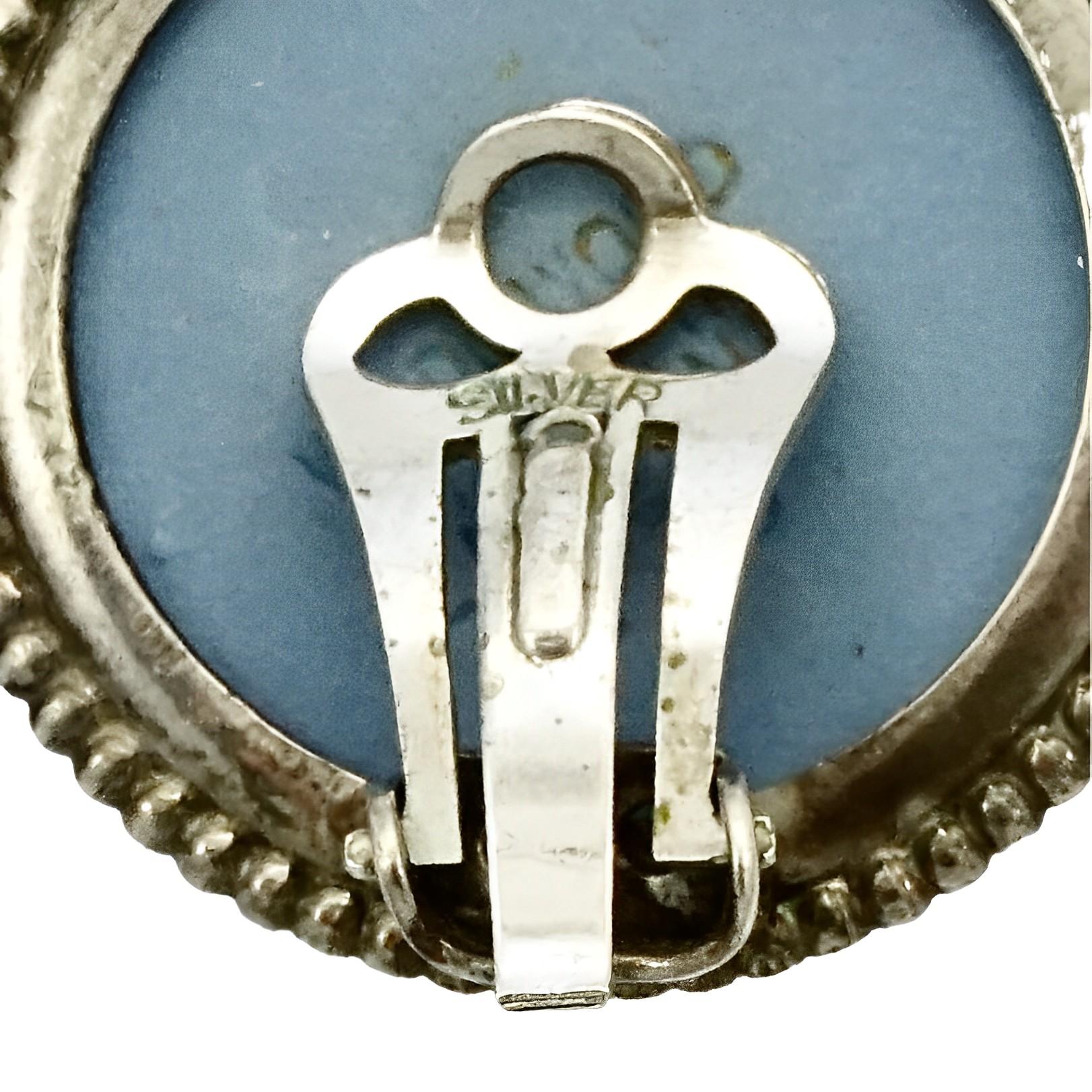 Josiah Wedgwood Sterling Silver and Blue Jasperware Earrings dated 1969 1