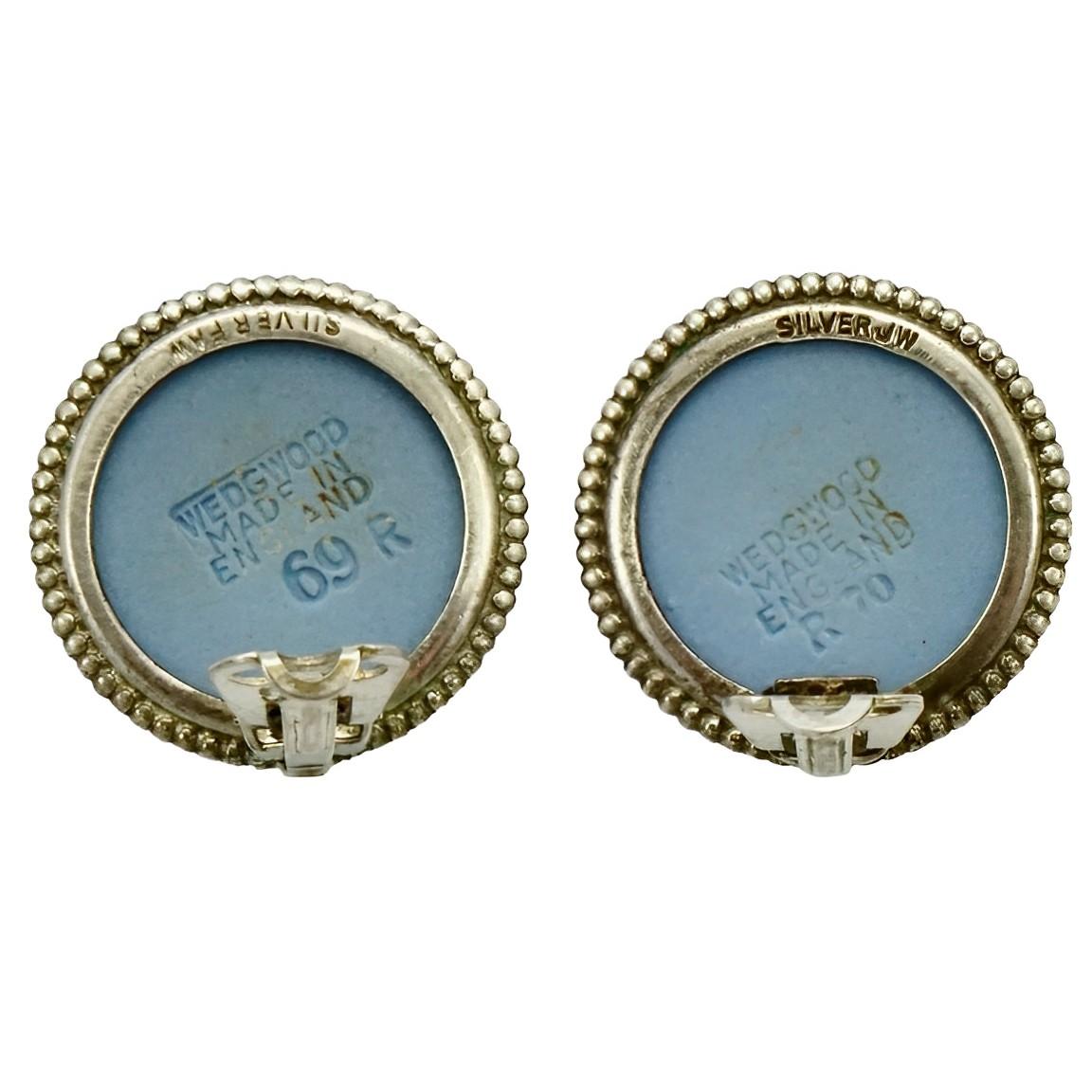 Josiah Wedgwood Sterling Silver and Blue Jasperware Earrings dated 1969 2