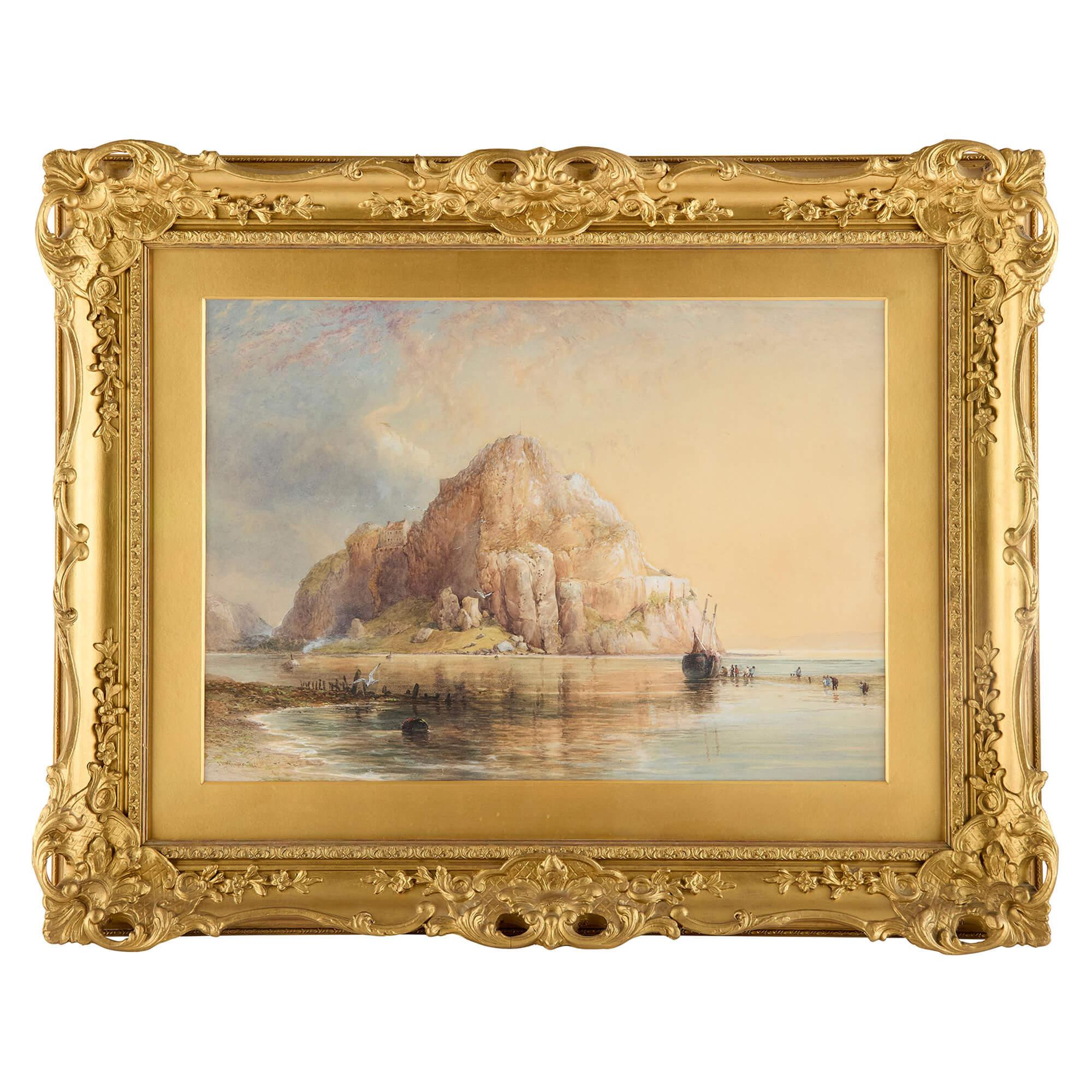 Antique British Aquarell Malerei Küstenszene Josiah Wood Whymper 
Britisch, 1861
Papier: Höhe 46cm, Breite 64cm 
Rahmen: Höhe 75cm, Breite 93cm, Tiefe 6cm

Dieses heitere Aquarell stammt aus dem Jahr 1861 und ist ein Werk von Josiah Wood Whymper