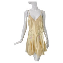 Josie Josie Natori 1980s Dead Stock Cream Embroidered Satin Bias Cut Slip Large