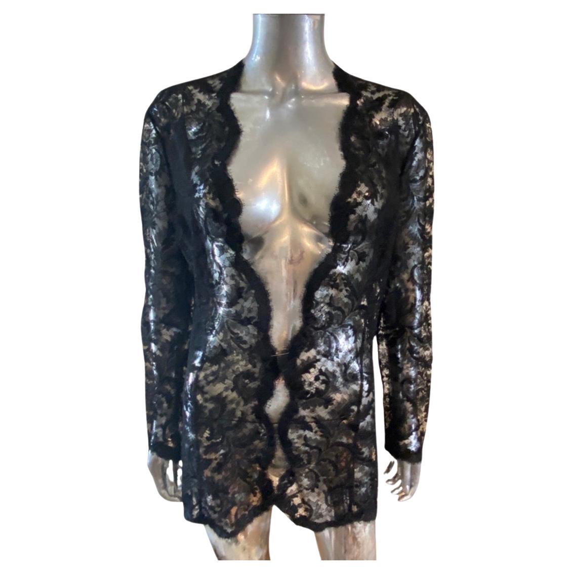 Chaqueta europea de encaje negro Josie Natori Talla 10 en venta