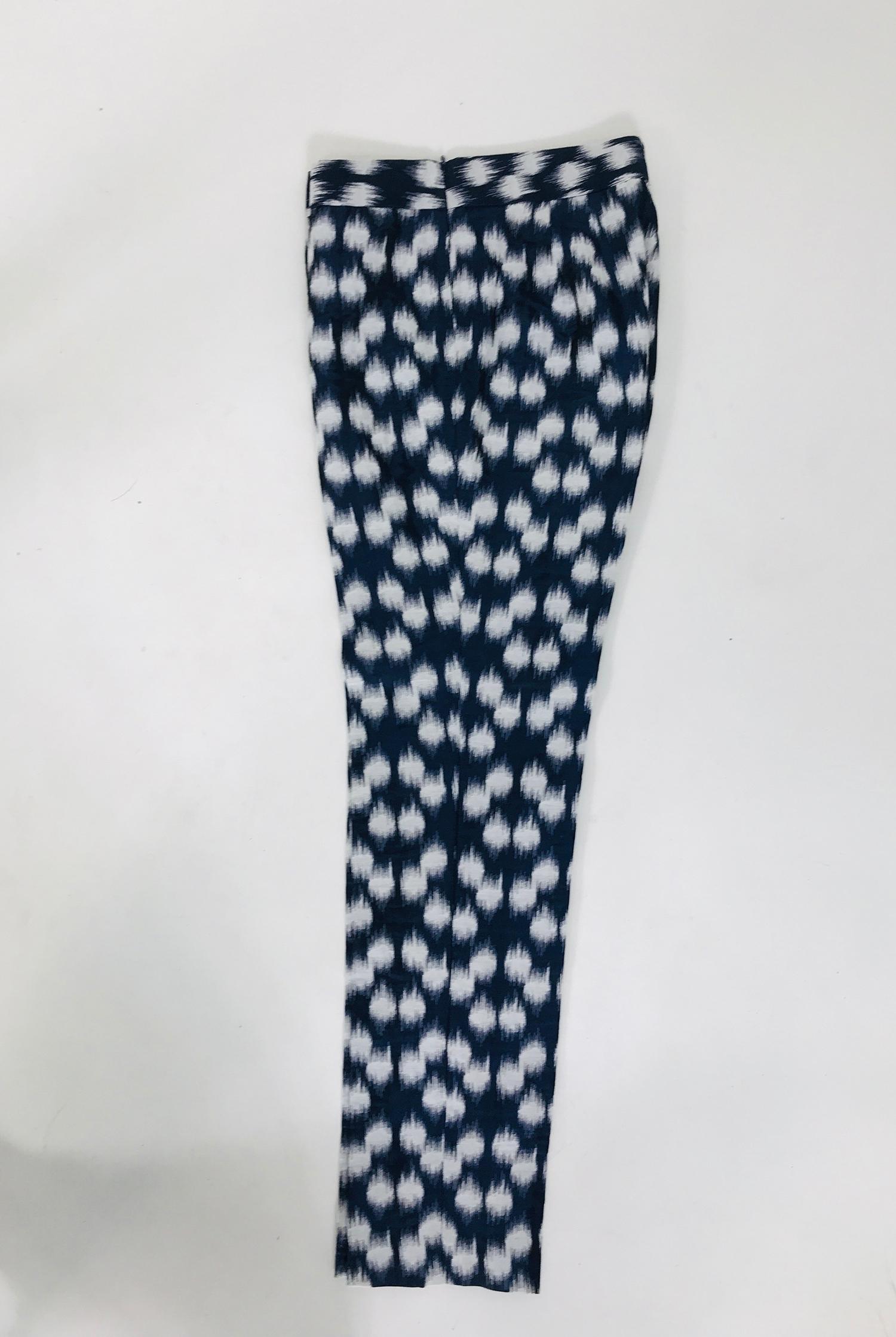 Josie Natori Ikat Woven Trouser in Blue Black Metallic & White  For Sale 1