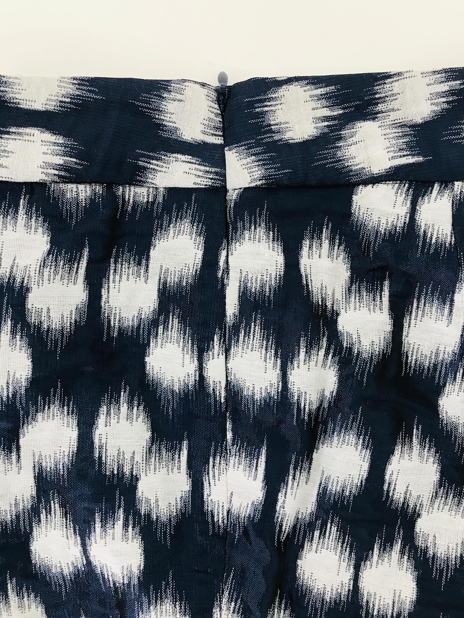 Josie Natori Ikat Woven Trouser in Blue Black Metallic & White  For Sale 2