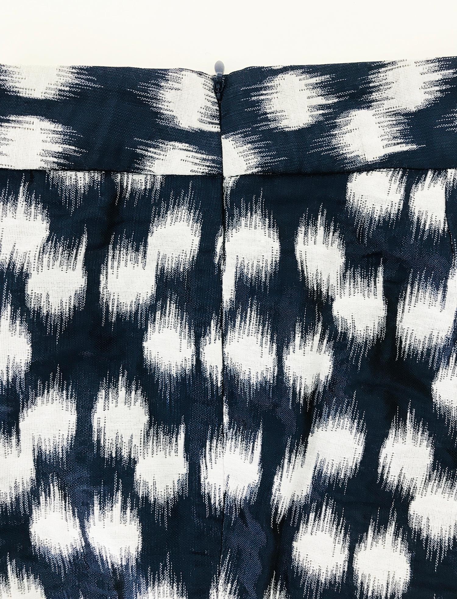 Josie Natori Ikat Woven Trouser in Blue Black Metallic & White For Sale 3