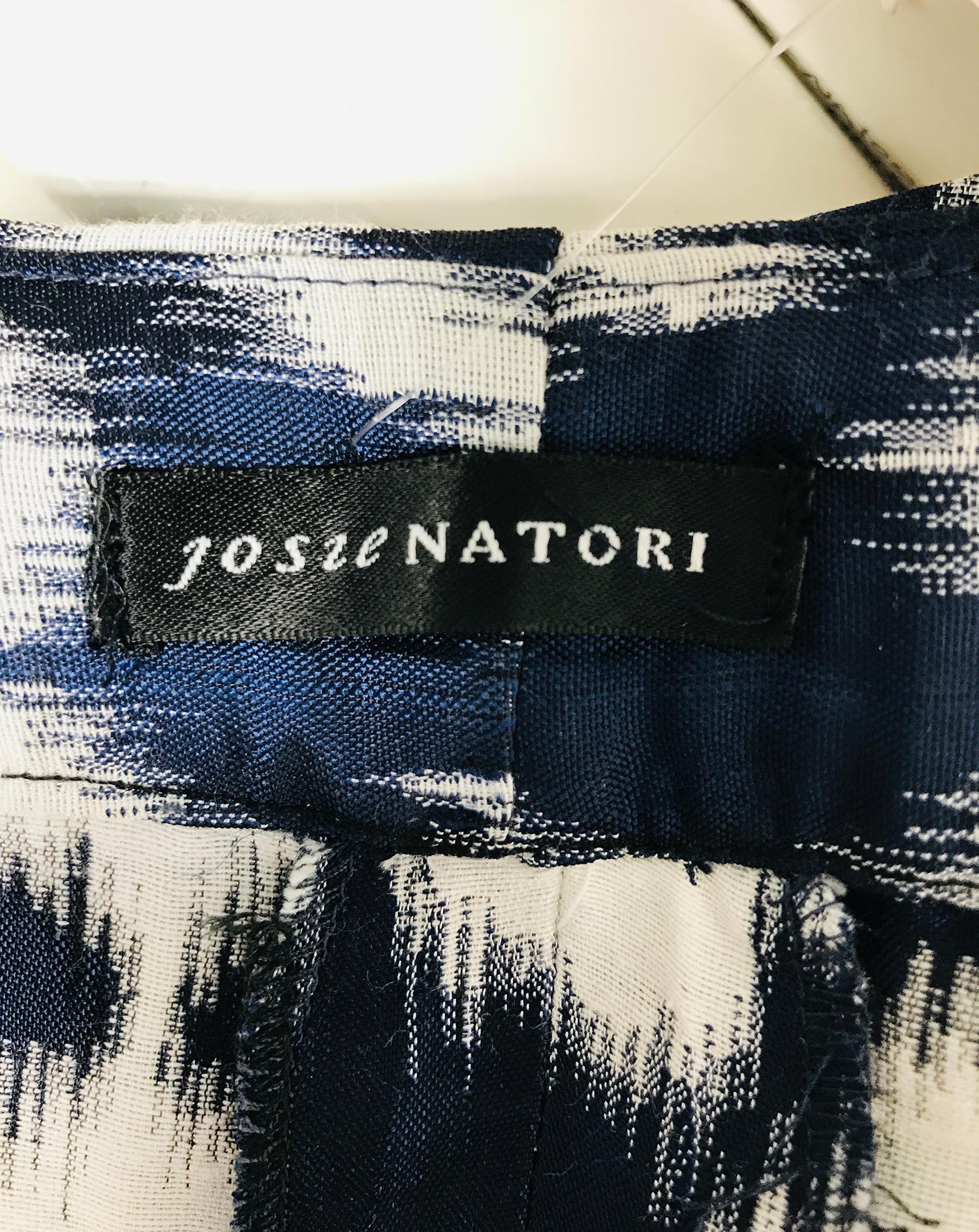 Josie Natori Ikat Woven Trouser in Blue Black Metallic & White For Sale 4