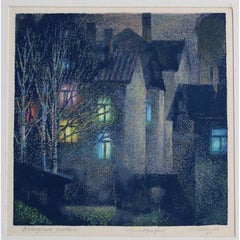 Evening lights. Paper, screen printing, 18x18 cm