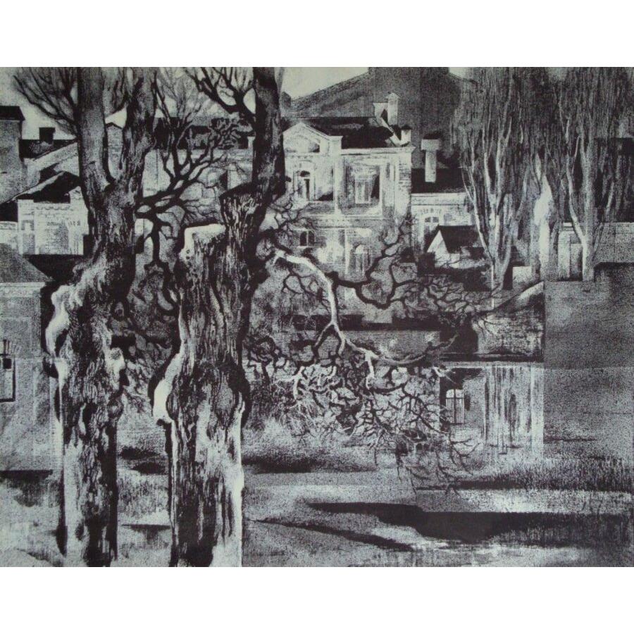 Case e alberi. 1965, carta, serigrafia, 60x75 cm