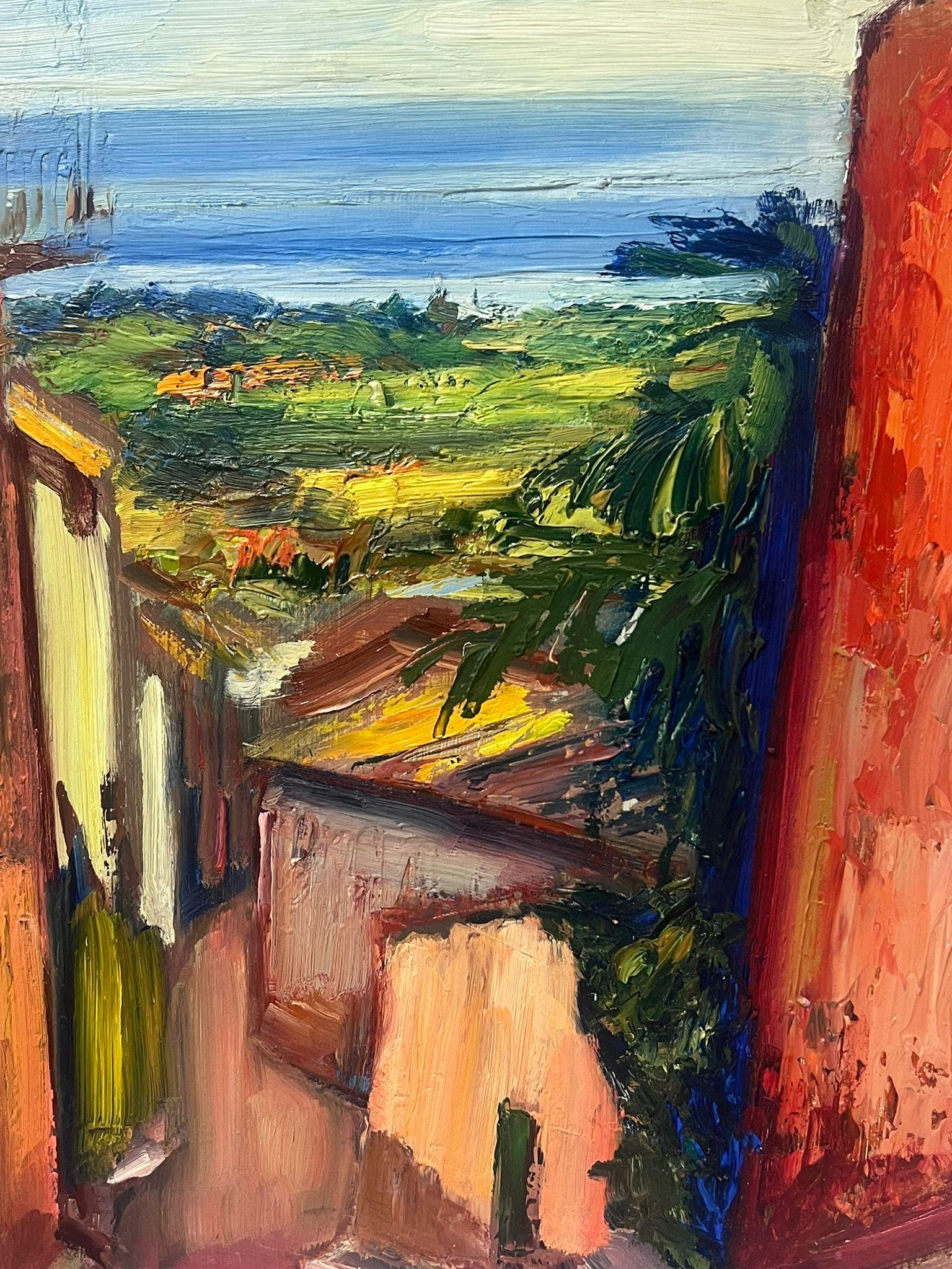 Peinture à l'huile post-impressionniste française des années 1940 - Vue de rue d'un village méditerranéen - Impressionnisme Painting par Josine Vignon