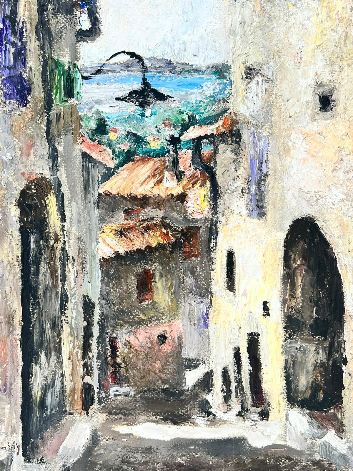 1940's French Post Impressionist Oil Painting Mediterranean Village Street View 2