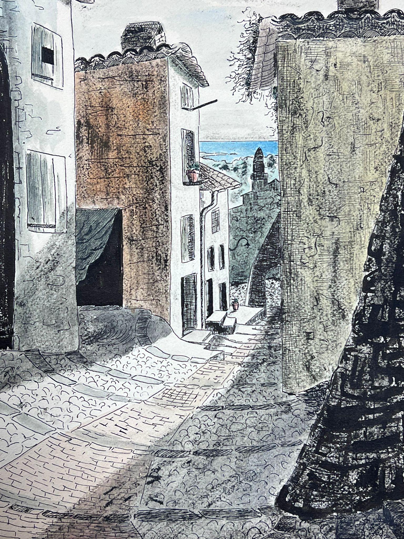 1940's French Post Impressionist Painting Mediterranean Village Street View 2