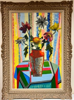 1950s Cubist Flowers in Vase Original French Post Impressionist Signed Oil