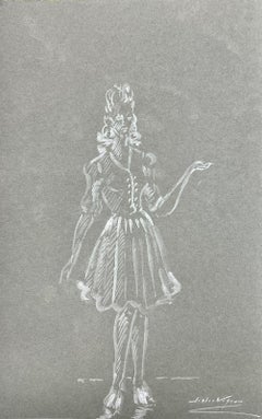 1950’s Fashion Illustration Original Drawing Of A Posed Lady In White