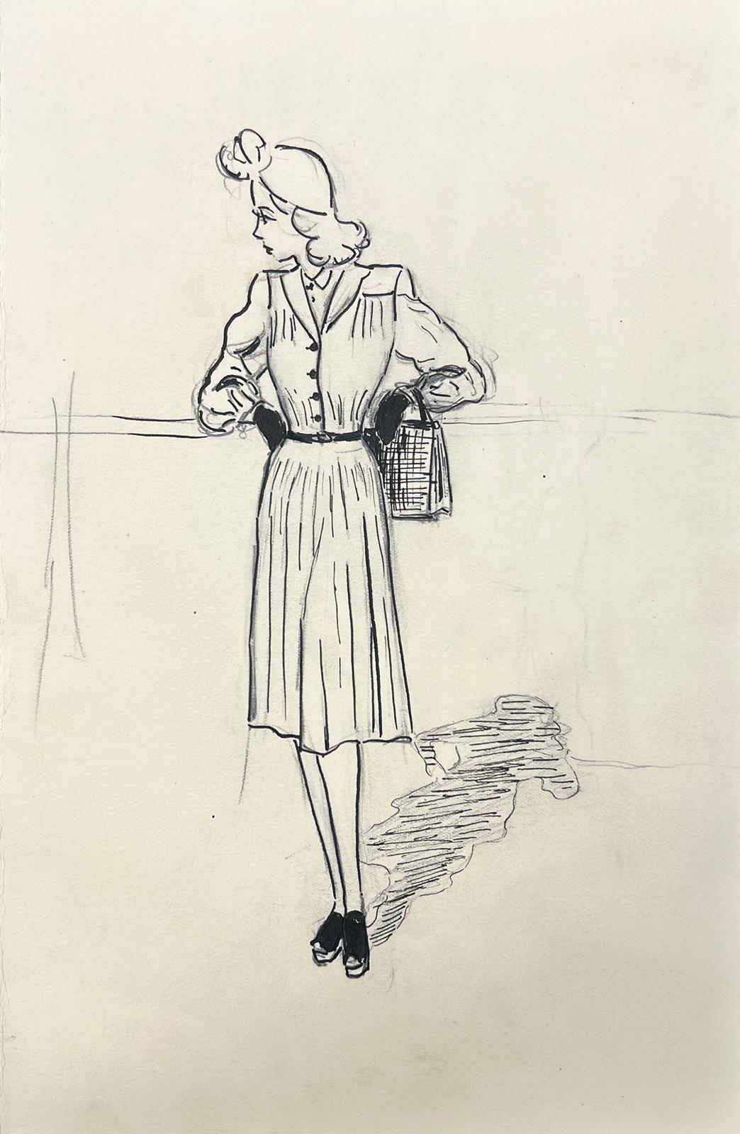 Illustrazione di moda degli anni '50 Pittura originale di una signora elegante