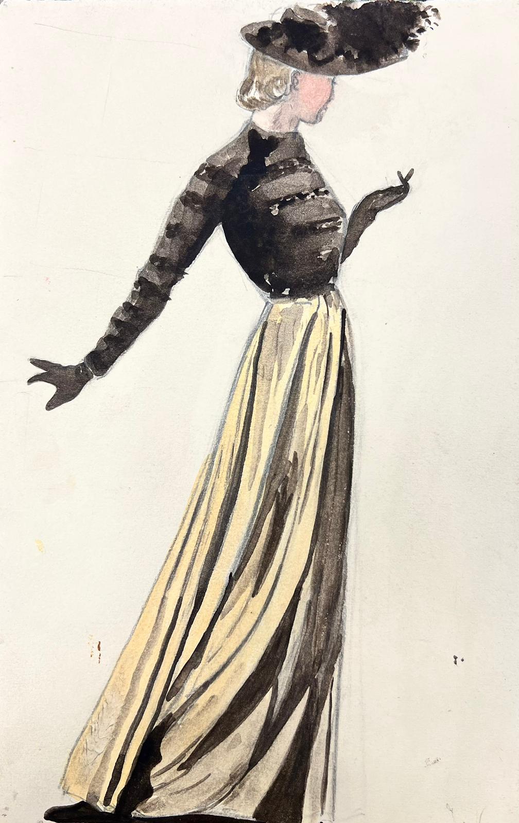 Josine Vignon Portrait Painting - 1950’s Fashion Illustration Original Painting Of A Lady In A Yellow Dress