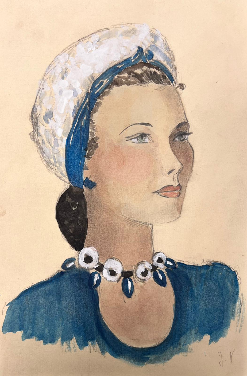 Lady In Blue
by Josine Vignon (French 1922-2022) 
ink/watercolour/pencil drawing on card, unframed
signed J.V
paper: 10 x 6.25 inches
very good condition 
provenance: from the artists estate, France

Josine Vignon (1922-2022) was a French artist