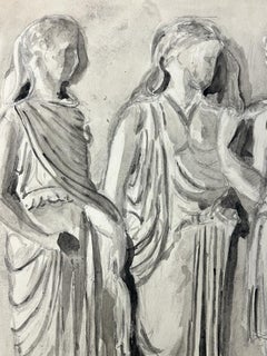 1950’s Fashion Illustration Original Painting Of Three Figures In Robes