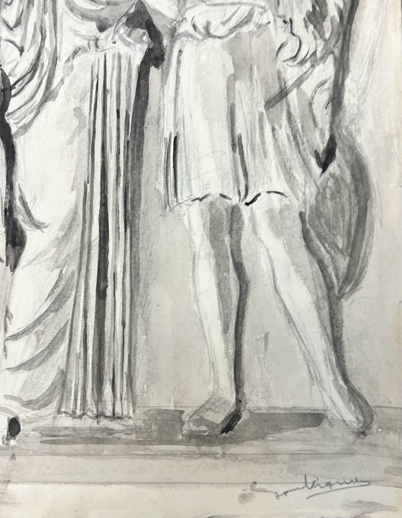 1950’s Fashion Illustration Original Painting Of Three Figures In Robes For Sale 1