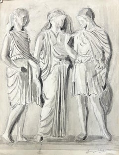 1950’s Fashion Illustration Original Painting Of Three Figures In Robes