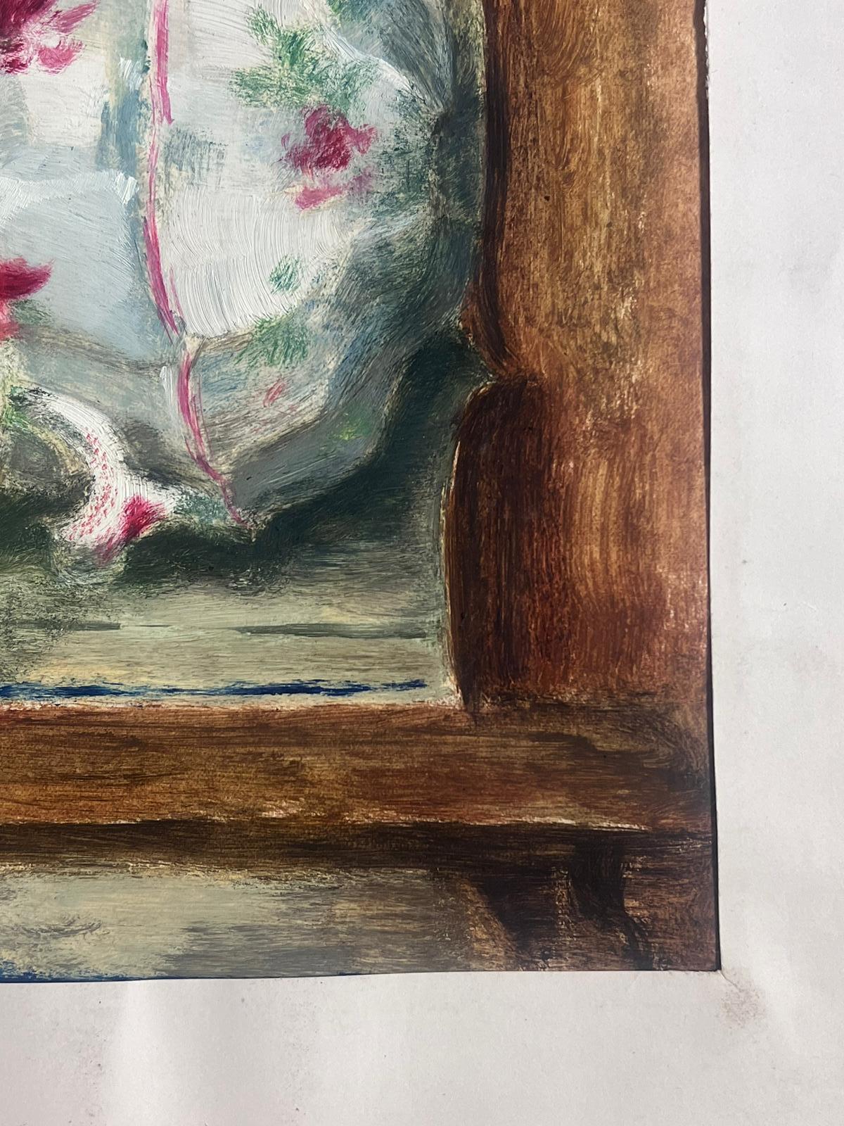 1950s French Charming Still Life of Fruit and China on a Shelved Display - Impressionist Painting by Josine Vignon