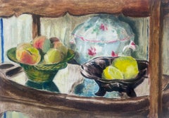 1950er Jahre Französisch Charmante Stillleben von Obst und China auf einem Regal Display